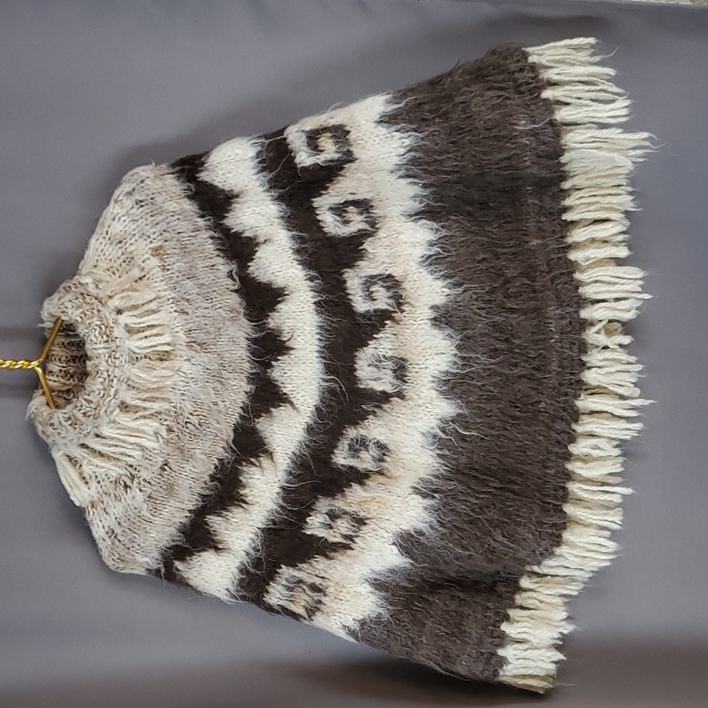 Rare Vintage 70s Alpaca poncho Handmade soft warm and hairy.